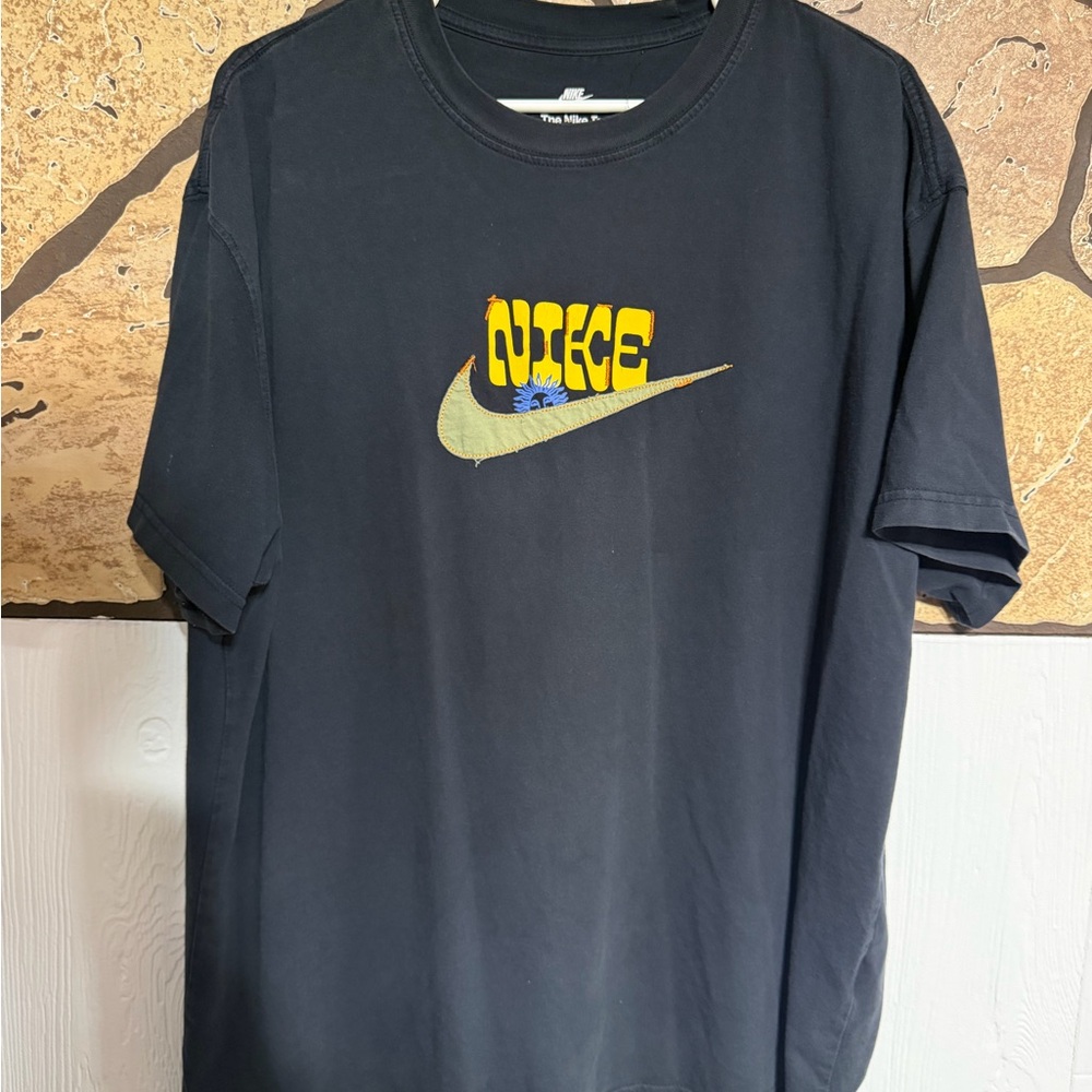 Nike Black Short-Sleeve Tee with Yellow and Light Green Swoosh